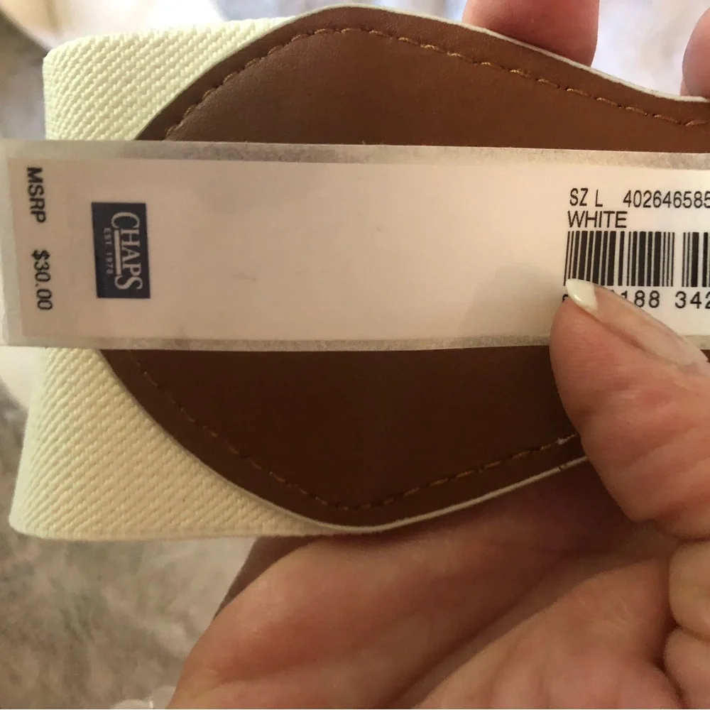 Chaps Wide Elastic cream Waist Belt with Decorative Buckle